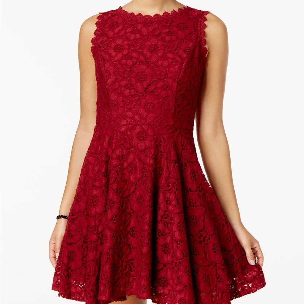 Juniors' Lace Fit & Flare Dress